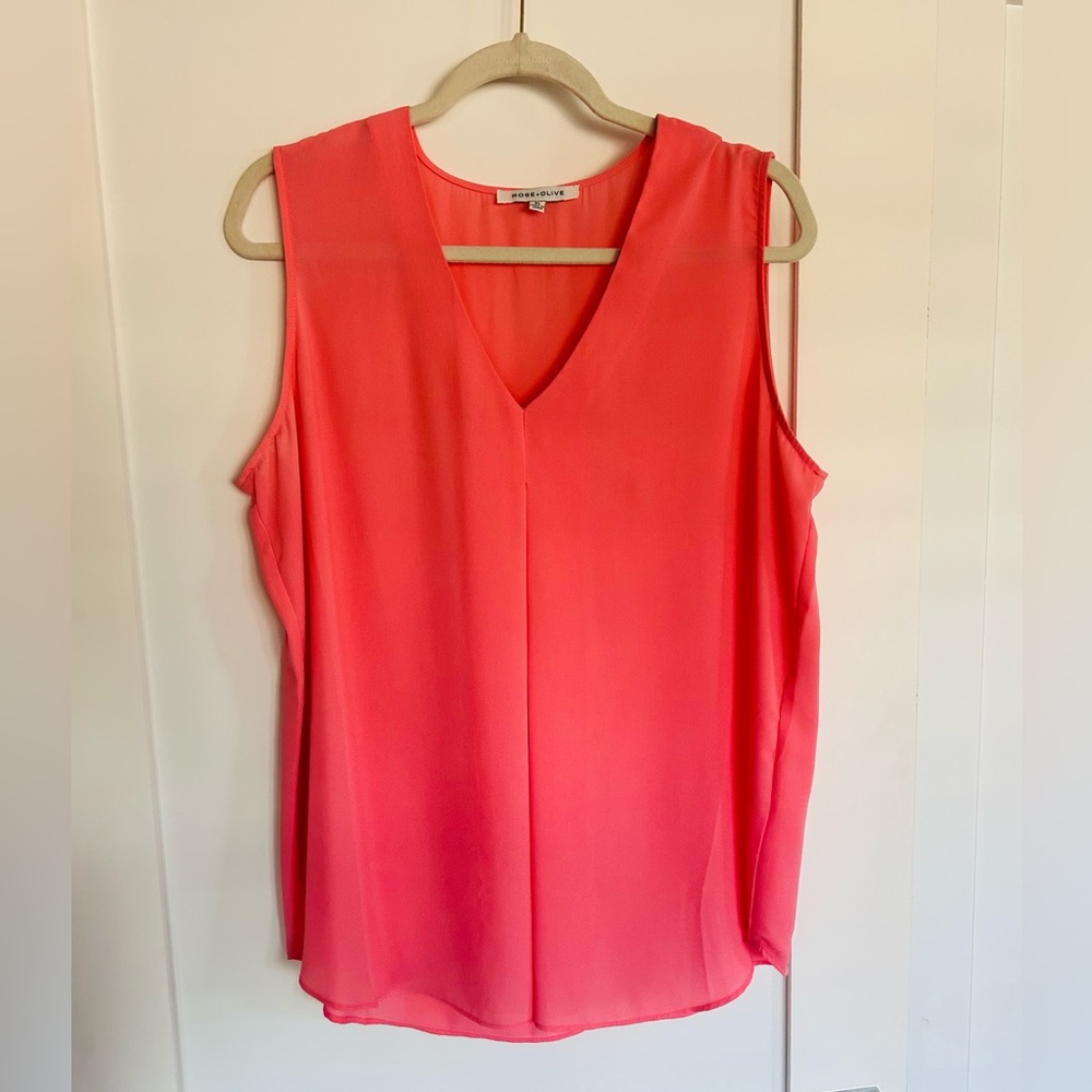 Rose & Olive tank blouse in coral color. Size XL